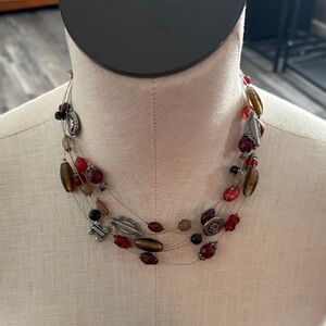 Lia Sophia Red and Brown Beaded Necklace